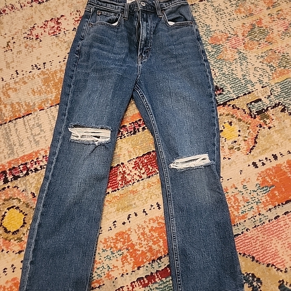 Abercrombie & Fitch Blue Distressed Straight Leg Jeans
